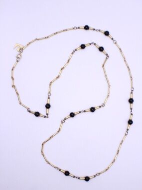 Pierre Cardin Beaded Necklace Fashion Black Glass Beads Gold Tone Accents 40”